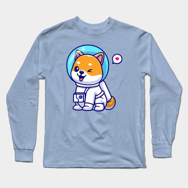 Cute Shiba Inu Dog Astronaut Sitting Cartoon Long Sleeve T-Shirt by Catalyst Labs